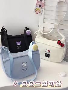 100% Authentic Sanrio Hello Kitty Crossbody Shoulder Bag Women Bag Cloth Material Handbag for Girls Large Capacity Kuromi Birthday Gifts Cinnamoroll 3205-1328