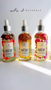 Arka Naturals Multi Use Body Oil 100ml | Jojoba Avocado Almond Coconut Oil for Face Body Hair Nails - Rose Globe Amaranth Calendula Jasmine Lavender Scents Massage Perfume Base