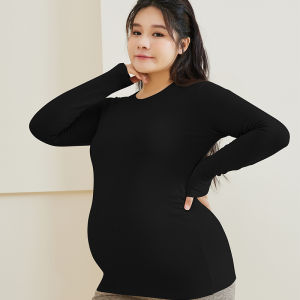 Pregnant Womens plus Size 130.00kg Inner Half-High Collar round Neck Bottoming Shirt Autumn and Winter Fleece Long Sleeve T-shirt Womens Maternity