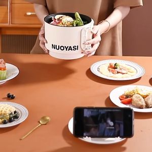 SHURE Japan Heater for Cooking Noodles Multifunctional 1.8L Mini Electric Hot Pot Cooker Nonstick Frying Cooker Electric Mini Cooker Fry Pan(Double-Layer)