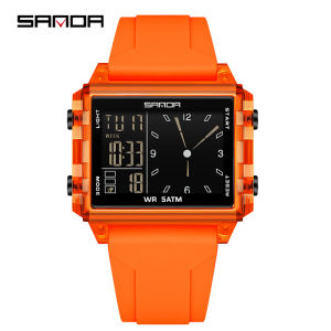 Sanda | SANDA 6273 Wristwatch Square Dual Time Man Electron Analog Watch for Men Women Waterproof Count Down Timer Digital World Time