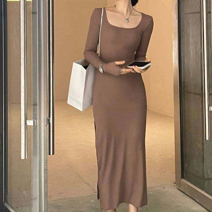 slim fit dress slacks Korean Style Bow Neck Fishtail Bodycon Dress – LastWardrobe Singapore main image 1