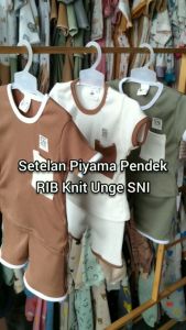 Setelan Baju Bayi Piyama PENDEK RIB KNIT SNI Size 3-12 Bulan ZSTL05