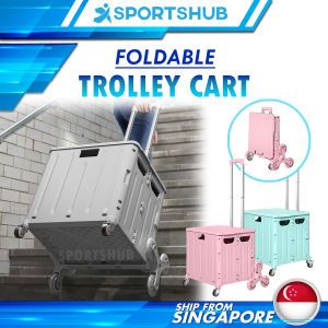 65L Foldable Large Shopping Cart Collapsible Grocery Trolley Utility Cover Folding Trolley with 360 Rotational Wheel