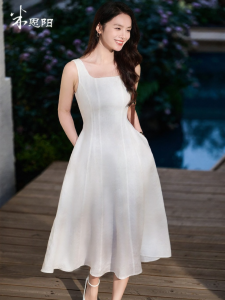 Misoshine | Breathable Linen French Square Neck Dress