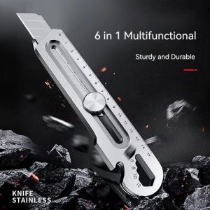 Polocat Dao dao tiện ích mở hộp đa năng 6 trong 1 có thể thu vào dao mở hộp cầm tay chuyển phát nhanh tại nhà văn phòng cầm tay dao thép không gỉ