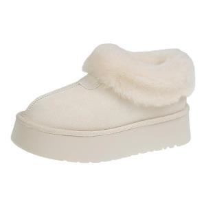 รองเท้าบู๊ตหิมะหนาสำหรับผู้หญิงฤดูหนาว 2025 รองเท้าบู๊ตหิมะหนาแบบสวมสบาย ขนแกะ หนังสัตว์ รองเท้าบู๊ตหิมะส้นสูงครึ่งแข้ง