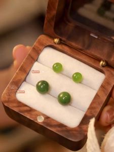 Mu Qing สไตล์โบราณหยกธรรมชาติ Hetian ต่างหูเงินบริสุทธิ์ ผู้หญิง เรียบง่าย บุคลิกภาพ Hoop ต่างหู ทันสมัย Sensation