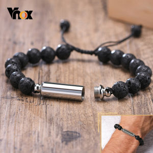 Vnox Mens Casual Lava Stone Beads Urn Bracelets for Ashes Hollow Tube Cremation Keepsake Memorial JewelryLength Adjustable