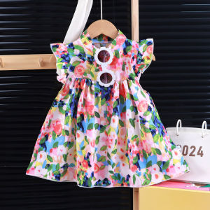 Sonkpuel | Girls Floral Dress A-line Stylish Cute Princess Dress Childrens Puffy Skirt Summer Mid-child Dress