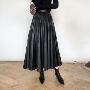 สีน้ําตาล หนัง ครึ่ง กระโปรง สูง เอว ทรงเอ Vintage Long กระโปรง S ผู้หญิง ฤดูใบไม้ผลิ ฤดูใบไม้ร่วง ฤดูหนาว Season Midi กระโปรง S Commute Style