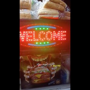 LED Signboard Display Light Day & Night 48x25CM With Metal Hang Chain Open Welcome Burger Barber Cashier Selamat Datang