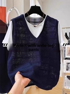 Blue Hollow Out Two-in-One Sleeveless Blouse Slimming