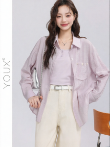 YOUXIANG | Bộ Đôi Áo Phông Chống Nắng và Áo Gile Tím