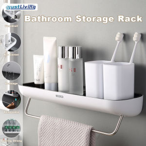 JustLiving 42CM Wall Mounted Bathroom Storage Shelf with Towel Rods ECOCO Bathroom Towel Holder Towel Shelf Kitchen Organizer Multifunctional draining hanger shelf Towel Rack