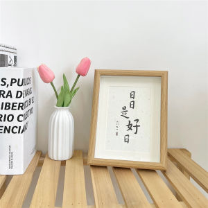 Retro Wooden Square Photo Frame Chinese Style Office Decorations Landscape Oil Painting Sunrise Hollow out Small Frame