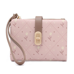 กระเป๋าเงินมีซิปสำหรับผู้หญิงกระเป๋าใส่บัตรเครดิตสั้นมีสายรัดข้อมือ