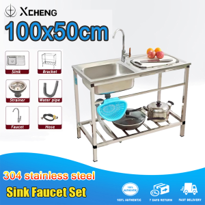 Sinki Dapur 100*50*78cm Thicker 304 Stainless Steel Kitchen Sink With Countertop And Faucets And Brackets Vertical Sink
