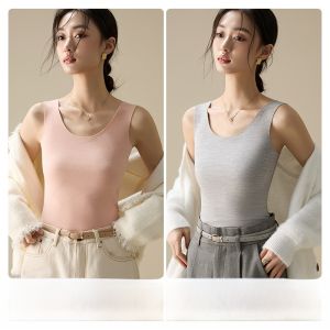 Miiow | Warm Fleece Lined Silk Womens Vest Seamless Inner Wear Base Layer Top Sweet Style Polyester Blend Wool And Silk Blend
