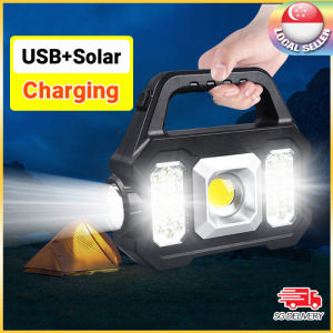 🇸🇬【SG stock】Handheld Lamp Portable Camping Light Solar Work Light Portable Camping Light Handheld Emergency Lamp Floodlight Flashlight Spotlight SOS Warning Light Outdoor Waterproof Light USB Rechargeable Mobile Power Lamp for Camping Outdoor Working
