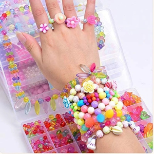 Bracelet Making Kit Bead Jewelry Set Colorful Charms Elastic String DIY Craft Gift Kids Art Activity