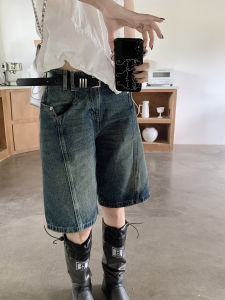 Retro High เอว หลวม Fit เดนิม กางเกงขาสั้น ผู้หญิง พลัสไซส์ ปกสะโพกขากว้าง กางเกงยีนส์ ฤดูใบไม้ผลิ ฤดูร้อน ตัดตรงสไตล์ใหม่ กางเกงขายาว