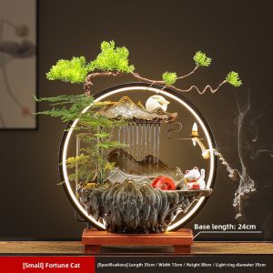 New Chinese Style Wealth Attracting Waterwheel Decorativepiece for Living Room Circular Water FengShui Wheel CAT Figures Ornament Gifts