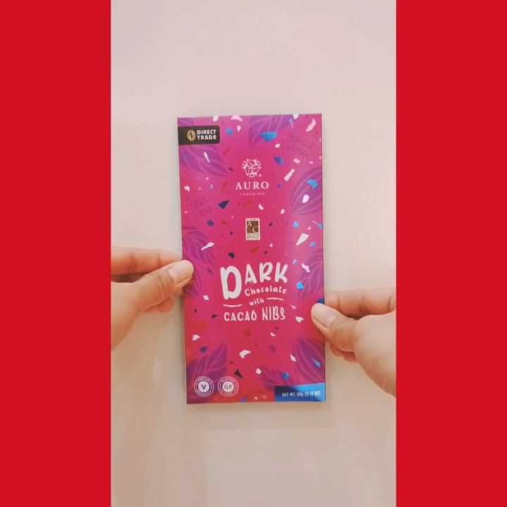 Cacao Culture - Auro Chocolate - 64% Dark Chocolate with Cacao Nibs Bar - 60g - Vegan
