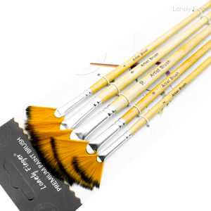 Lonely Finger | 5pcs Fan Paint Brush Set Soft Nylon Bristles Wooden Handles for Acrylic Watercolor Oil & Gouache Painting