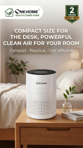ONE HOME Desktop Air Purifier With HEPA Filter 360° Air Intake Sleep Mode For Home Remove odor