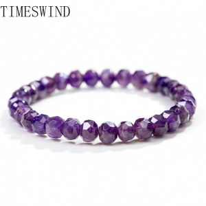 TIMESWIND Original Natural Amethyst Purple Crystal Cutting Beaded Bracelet for Women Fashion Bracelet Jewelry with Certificate