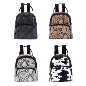 Fashion Women PU Leather Cow Snake Animal Pattern Backpack Casual Mini Knapsacks