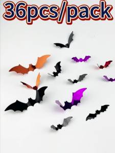 (36 pieces/bag)2-15.8cm Halloween 3D Bat Stickers Room Atmosphere Matching Decoration Festival Celebration