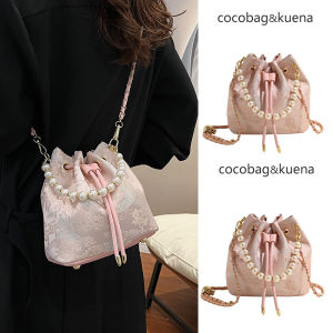 New Chinese Style Womens Bucket Bag Pearl Handbag Fashionable Shoulder Crossbody Bag Soft Silk Material Floral Pattern
