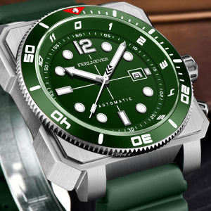 FEELNEVER New Sapphire Diver Watch Men Fashion Green Silicone Automatic Watches For Men Luminous Sport Men Mechanical Wristwatch