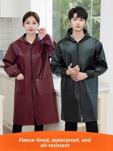 MONLEYTA | Thickened Leather Fleece Lined Autumn Winter Coat Long Sleeve Workwear Waterproof Oil Resistant PU Jacket Adult Work Uniform