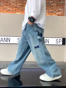 Kids Jeans Cargo Pants for Kids Boys with 6 Pockets Loose Fit Jeans Fashion Cargo for Childrens Light Blue Jogging Pants