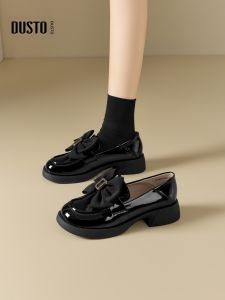 DUSTO | Black Bow Loafer Shoes Leather