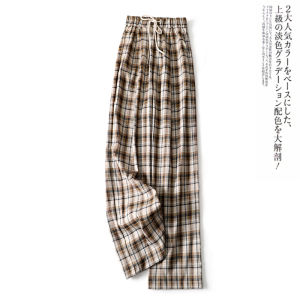 High Waist Plaid Wide Leg Pants Womens Summer Thin Breathable Retro Forest Casual Pants Japanese Style Luxury Straight Cut