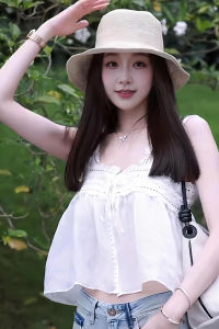 French Style White Sleeveless Strap Top Womens Summer New Exclusive Design High-End Sensation Unique Small Shirt