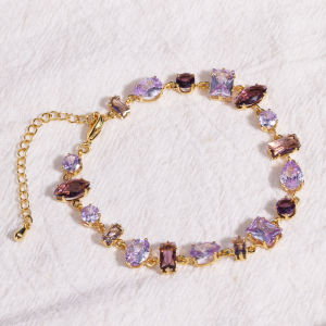 Exquisite Ppurple Lake Blue Zircon Geometry Shaped Tennis CZ Bracelet for Women Fashion Charm Crystal Metal Chain Bracelets
