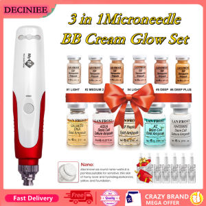 DECINIEE Professional Electric Derma Pen Set BB Cream Glow Beginner Starter Kit Micronedling Pen Essence Set for Beauty Brightening Whitening Anti-Wrinkle Acne MTS Micro