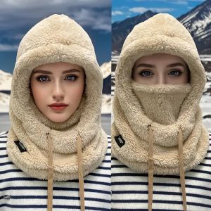 WRELS | 1/2PCS Winter Thickened Plush Hat Windproof Integrated Scarf Mask Snowboarding Face Mask Adjustable Soft Balaclava Head Cover