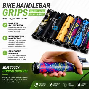 CNCLOL 3D Anti-Slip Silicone Bike Grips Double Lock On Dual Shock Absorbing Heat Insulated MTB Fixed Gear Bicycle Grips
