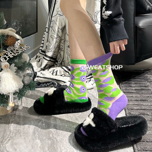 SSWEATSHOP Womens Spring Summer Thin Glass Fiber Animal Pattern Breathable Green Mid-Calf Socks Fashionable Street Style