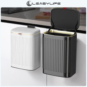 Kitchen Bathroom Stainless Steel Wall Mounted Trash Can Car Decor Small Size No Drilling Required Leasylife FT Model