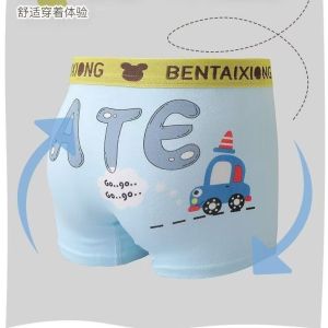 Boys Cotton Underwear A-Class Flat Angle Pure Cotton Childrens Boxer Shorts Cartoon Print mid Waist Elastic Comfortable Breathable