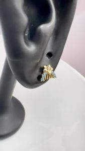 Vintage Comb Shaped Cz Stud Earrings With Blue Stones For Women Retro Whimsical Aesthetic Casual Occasion Daily Wear Jewelry