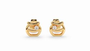 ALUXE 10K Gold Diamond Earring (Single) Honey Pot Shape Disney Winnie the Pooh Series EEDW003 EEDW013