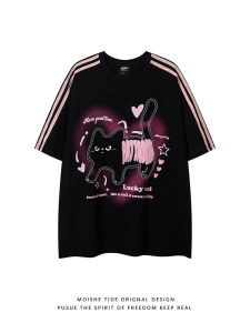 Loose Fit Short Sleeve T-Shirt Mens Summer Casual Print Half Sleeve T-Shirt Street Style Couples Tee Cotton Youth Fashion